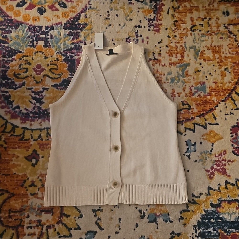 Ann Taylor Cream V-Neck Sweater Vest